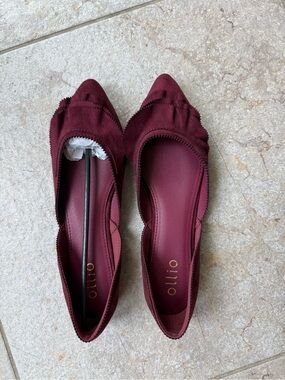 Ollio Women's Wine Pointed-Toe Ballet Flats